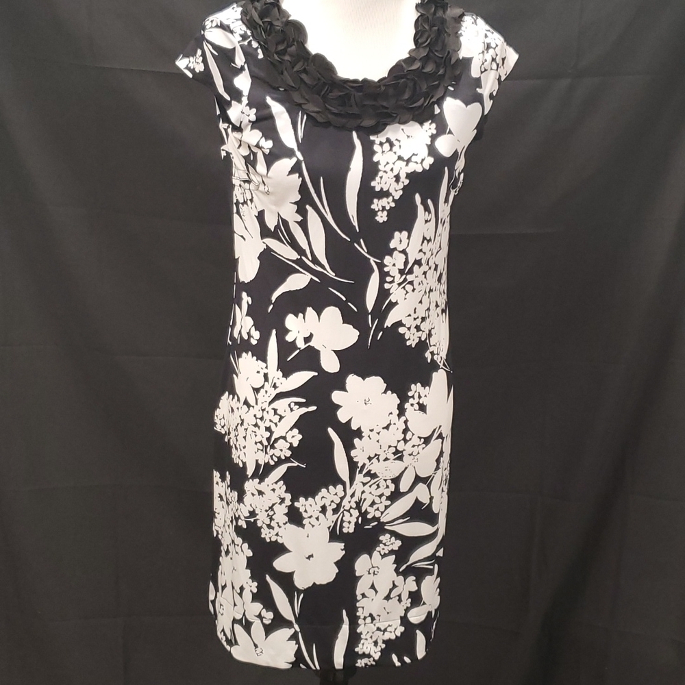 Alfani Black and White Floral Midi Dress SZ MD